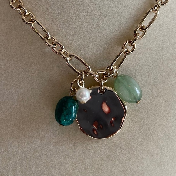 J. Crew Factory Gold Coin and Stone Pendant Necklace - Gold - NWT - Picture 3 of 4